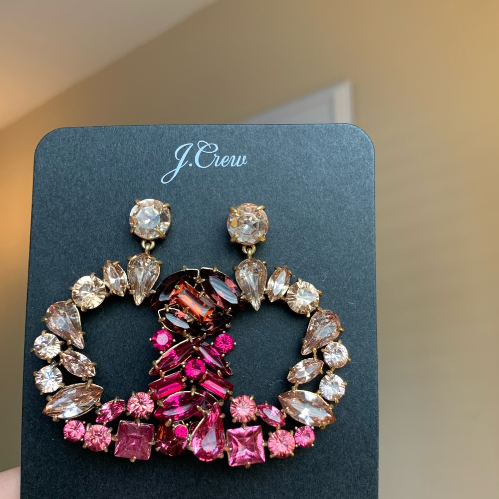 J.Crew Pink Crystal Drop Hoop Earrings